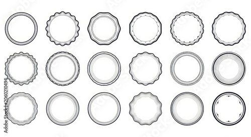 Set of vintage circular frames, decorative border elements, vector illustration