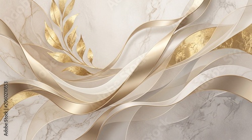 Elegant Gold Leaf Marble Background with Delicate Floral Patterns for Luxury Branding and Sophisticated Design Projects