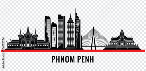 Photography Phnom penh city skyline silhouette, cambodia