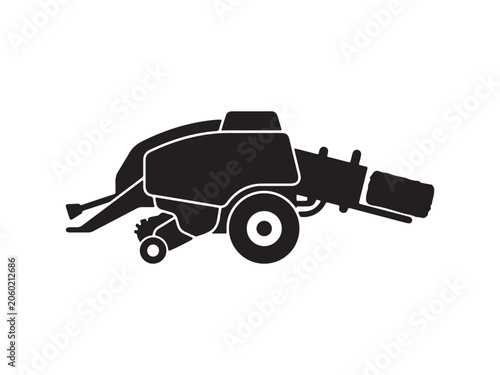 Agricultural hay baler machinery silhouette with agricultural machinery silhouette