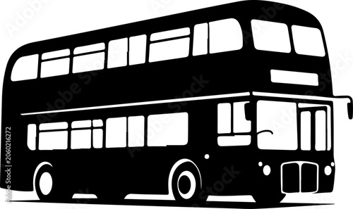 Double decker bus, black silhouette, vector illustration, transportation icon
