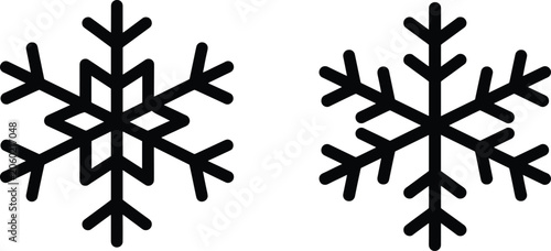 Minimalist black snowflake vector icons set isolated on white background for winter holidays and Christmas graphic design