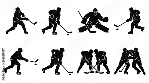Photography Hockey Match Player Silhouette Collection Sports Vector