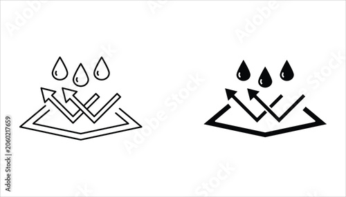 Waterproof icon set. Water resistant symbol. Water protection, liquid proof protection for web design, app and UI. Isolated on white background.