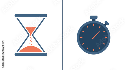 Hourglass and stopwatch vector icons representing time management and measurement tools