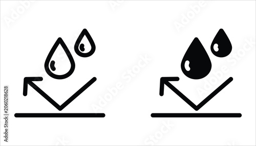 Waterproof icon set. Water protection, liquid proof protection. Shield with water drop. Isolated on white background.