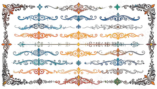 Colorful ornate decorative border designs.