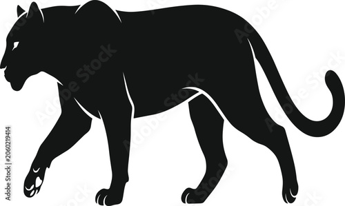 Photography Black panther silhouette, walking big wild cat vector illustration, dark predato