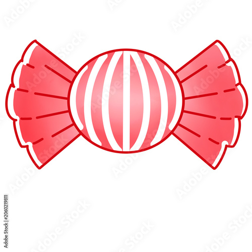 Cute wrapped candy illustration, pink red striped sweet peppermint treat