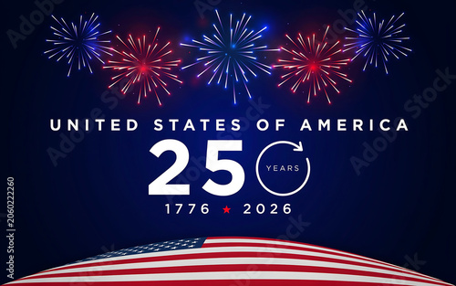 Patriotic USA vector with 1776 celebratory text, red white blue fireworks, and bold typography on navy blue background.