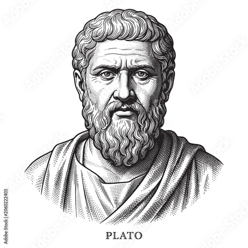 Photos Plato Portrait Illustration, Vintage Hand-Drawn Ancient Greek Philosopher Engrav