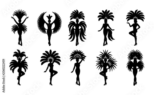 Foto Elegant Silhouette Dancers Collection, Feathered Headdresses, Carnival Performer