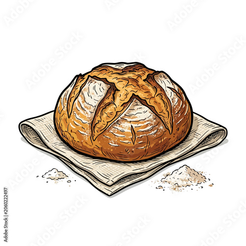 Fotografía Doodle Style Crusty Bread Boule With Patterned Scoring And Floury Surface Sittin
