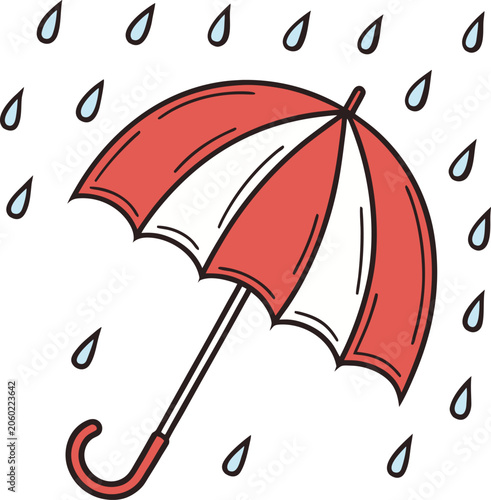 Colorful Umbrella with Rain Drops Illustration.