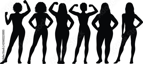 Strong Women Silhouette Collection with Confident Female Power Poses Representing Fitness, Empowerment, Strength, and Body Positivity Concepts
