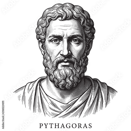 Принти на полотні Pythagoras Portrait Illustration, Vintage Hand-Drawn Ancient Greek Philosopher E