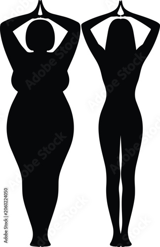 Women Practicing Yoga Prayer Pose Silhouette Set Showcasing Different Body Types, Wellness, Mindfulness, and Fitness Lifestyle Concepts