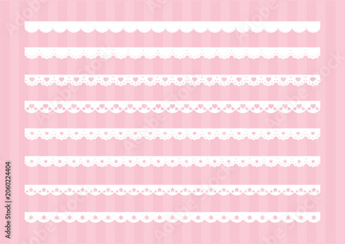 かわいいハートの星のレースのライン素材　Heart and star lace vector illustration set