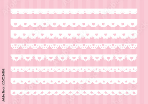 かわいいハートの星のレースのライン素材　Heart and star lace vector illustration set