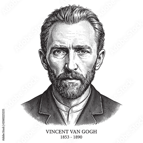 Obraz na plátne Vincent van Gogh Portrait Sketch, Classic Vintage Impressionist Painter Engravin