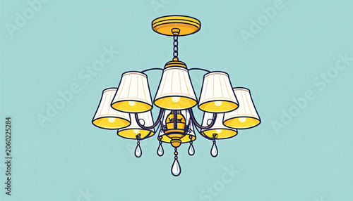 Chandelier with white and gold lamps.
