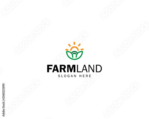 Creative simple farm solution logo template. Farmland with sun for Agricultural innovation logo design vector illustration.
