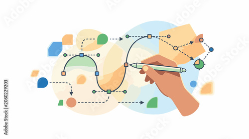 A hand drawing lines and shapes on a colorful abstract background