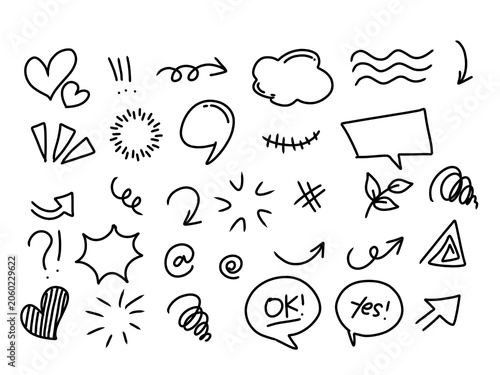 doodles set featuring hand drawn abstract elements, playful sketches, decorative icons, organic shapes, and artistic line illustrations. Perfect for stickers, planners, journals, scrapbooks, 