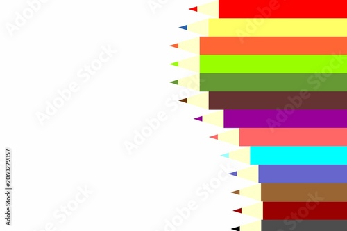 A vibrant array of colorful drawing pencils neatly arranged, symbolizing creativity and artistic expression on a clean background