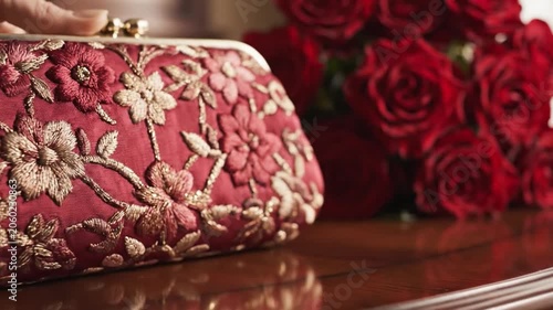 Embroidered Silk Clutch Bag with Floral Design