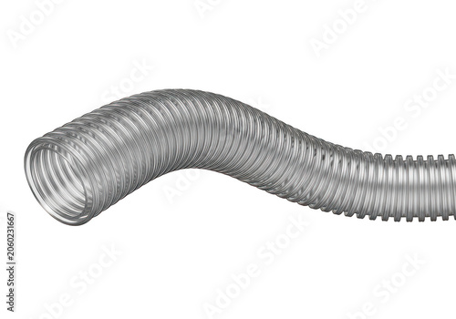 Flexible gray corrugated hose pipe isolated on white background