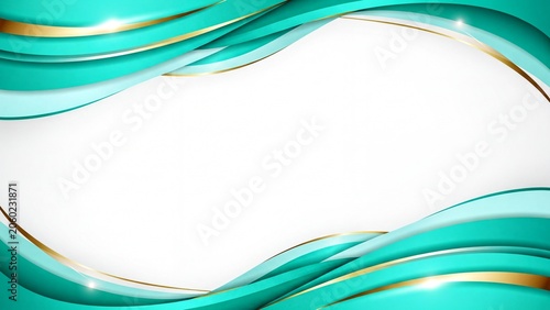 Modern teal layered wave border with gold accents and copy space