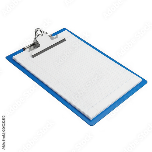 Blue clipboard with white paper sheet for office business