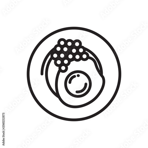 Vector fried egg with peas icon. Flat illustration of fried egg isolated on white background. Icon vector illustration sign symbol.