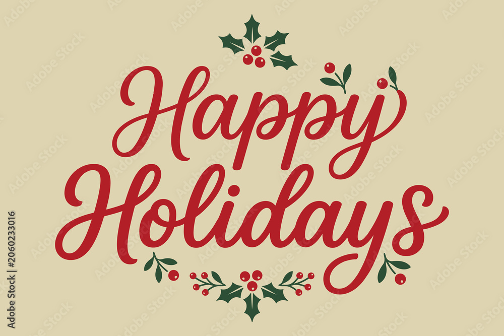 Fototapeta premium Festive holiday greeting with holly and berries