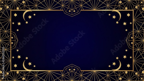 Elegant celestial gold frame with crescent moons on navy blue