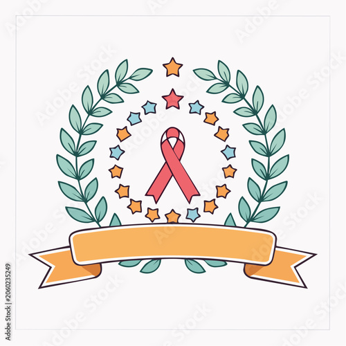 Red Ribbon with Laurel Wreath and Stars