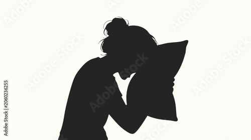 Flat vector illustration of a person's silhouette screaming silently into a pillow, expressing deep frustration, stress, and pent-up emotion against a clean and minimal light background.