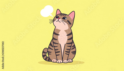 Brown Tabby Cat Sitting Upright.