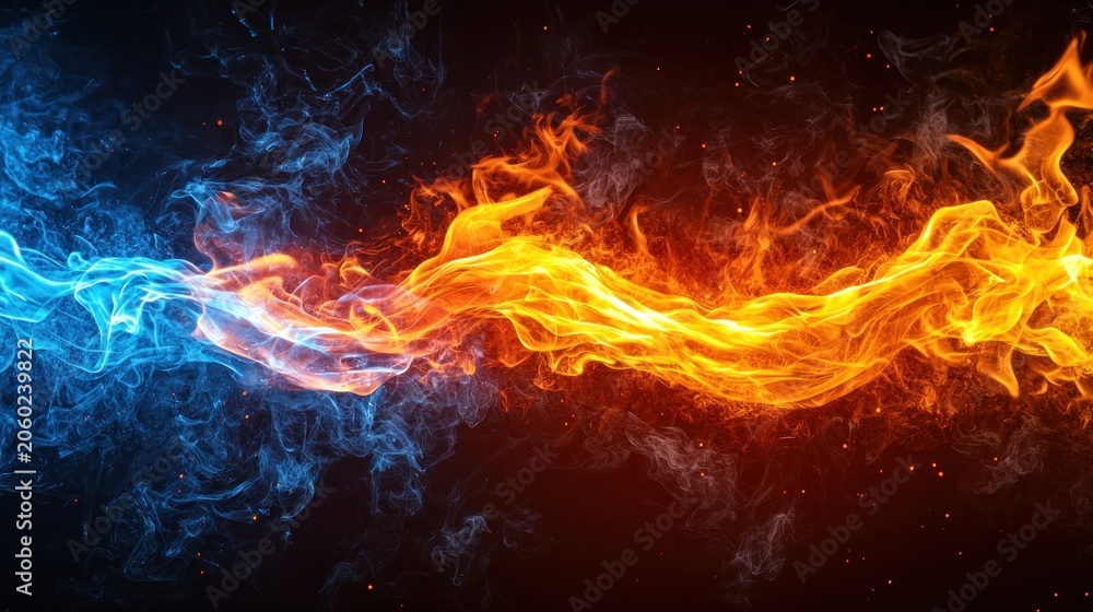 Fototapeta premium Abstract split of blue/orange flame effect