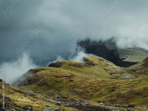 Faroese mountains in the fog
