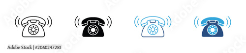 Rotary Dial Telephone Icon Set. Vintage Communication, Classic Phone and Retro Telephony Icons. Vector Illustration.