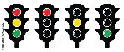 Traffic light icon set. Traffic light vector silhouette design. Traffic signal sign. Vector illustration.