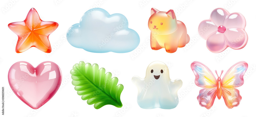 Obraz premium PNG Colorful glossy cute icons on transparent background