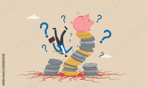 Canvastavla Financial instability pink piggy bank situation or economic recession, crisis or