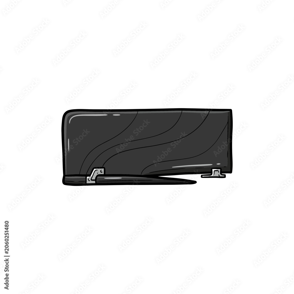 Naklejka premium Formula One Rear Wing Endplate Side Profile With Curved Dark Panel, Subtle Aerodynamic Lines, Mounting Brackets And Lower Attachment Hardware Vector Illustration