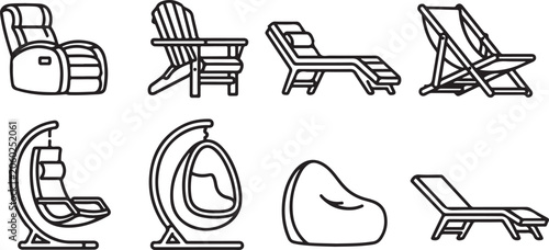 Canvastavla Various outdoor lounge and relaxation chairs icon set Vector