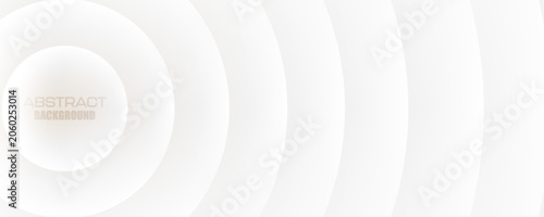Abstract white background with concentric circles, modern minimalist horizontal grey banner with dynamic elegant soft radio wave ripple layout vector illustration
