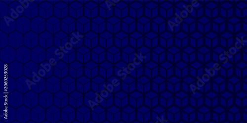 Abstract dark blue geometric background, modern horizontal navy banner with isometric 3D cube block pattern vector illustration