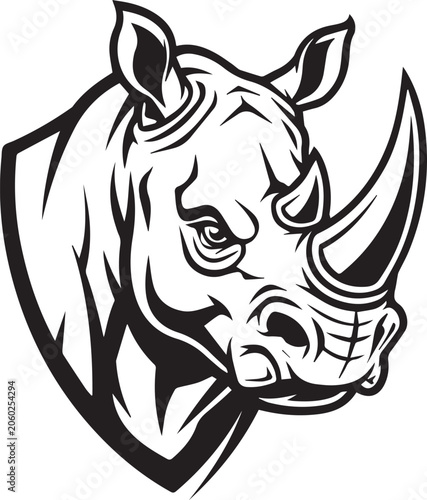 Φωτογραφία Angry Rhino Rhinoceros Head Shield Mascot Sports Team Vector Logo